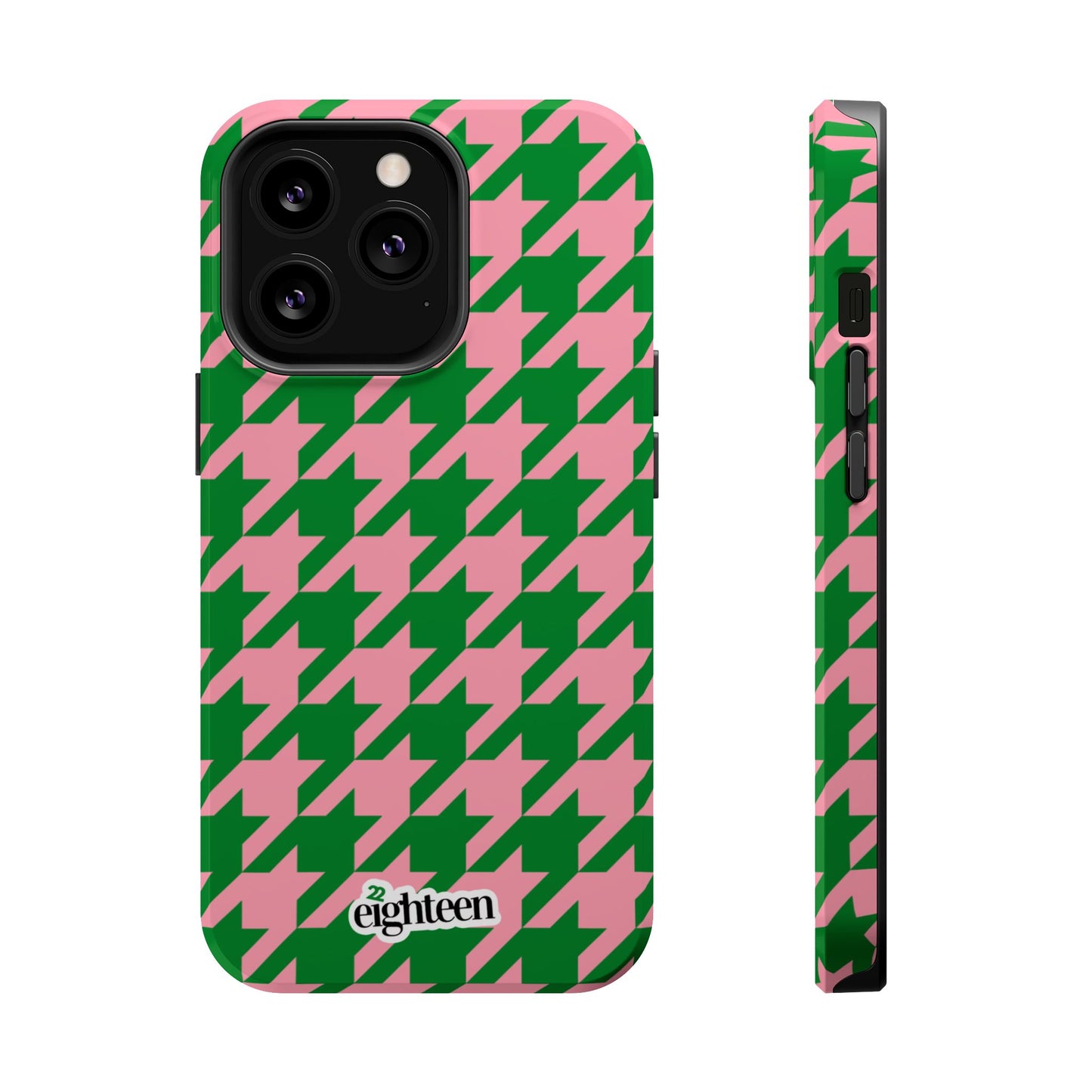 Pink Salmon & Apple Green Sorority Houndstooth MagSafe Tough Case