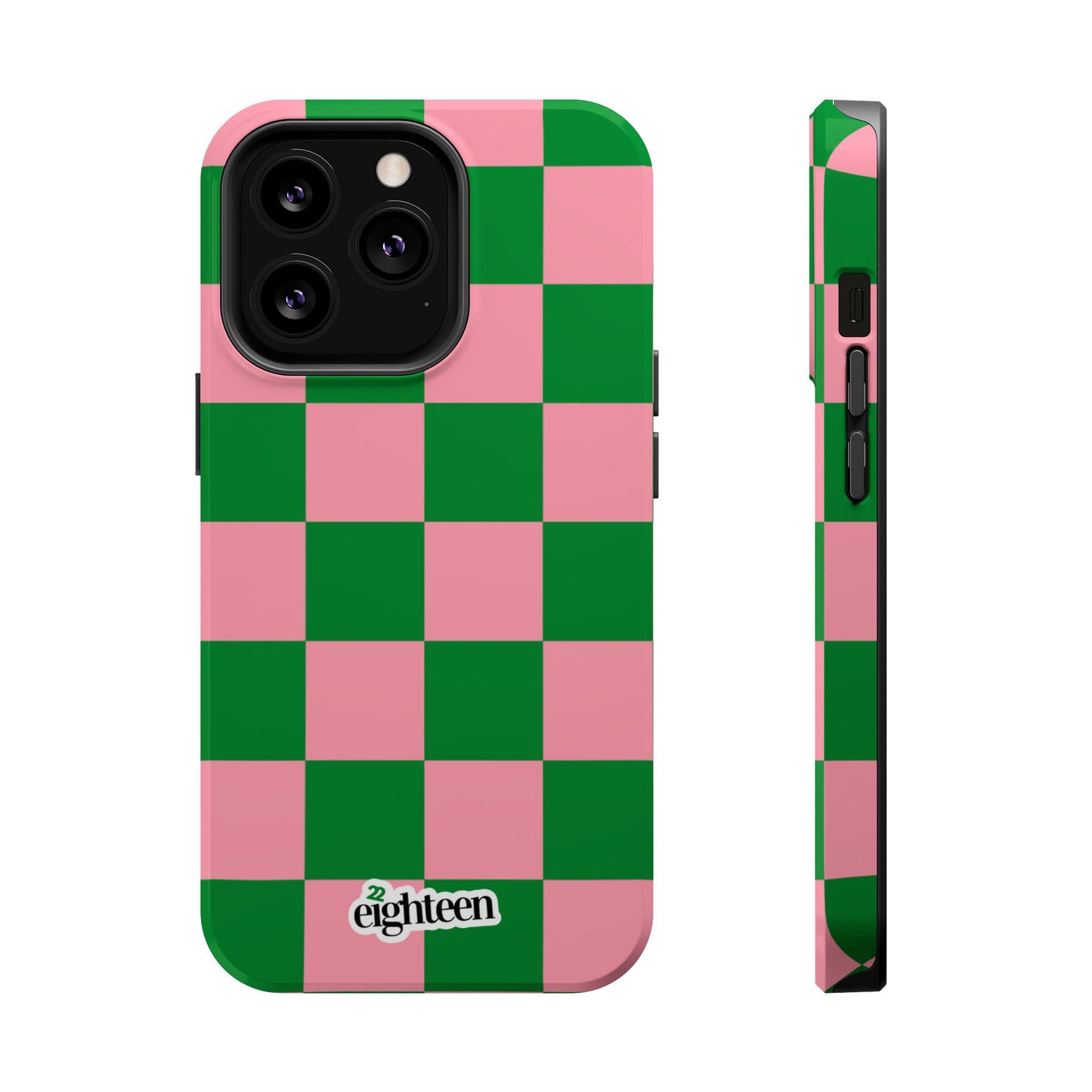 Pink Salmon & Apple Green Sorority Checkered MagSafe Tough Case