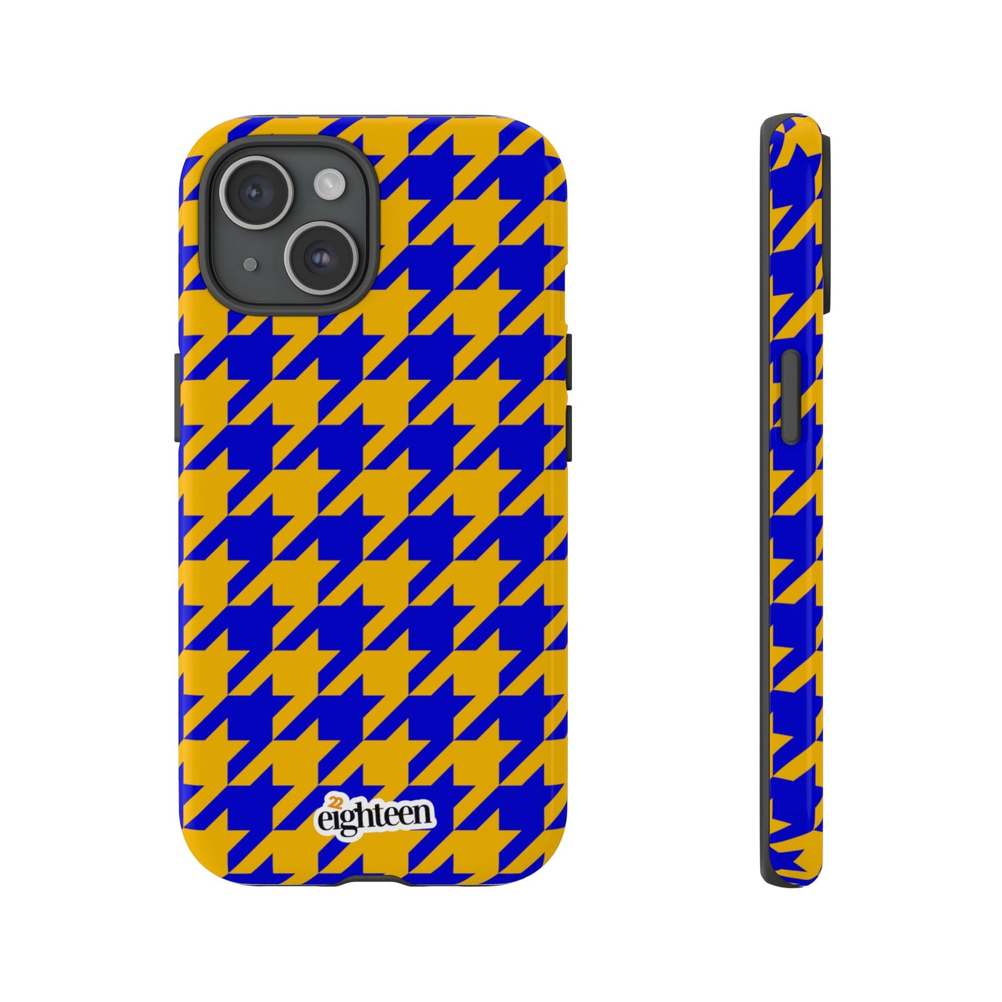 Royal Blue & Gold Houndstooth Tough Phone Case