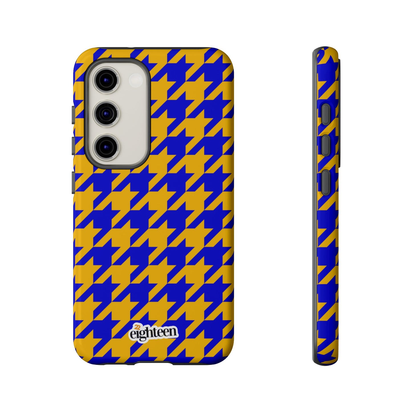 Royal Blue & Gold Houndstooth Tough Phone Case