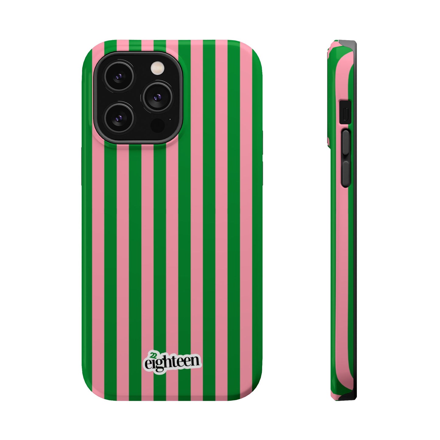 Pink Salmon & Apple Green Sorority Stripe MagSafe Tough Case