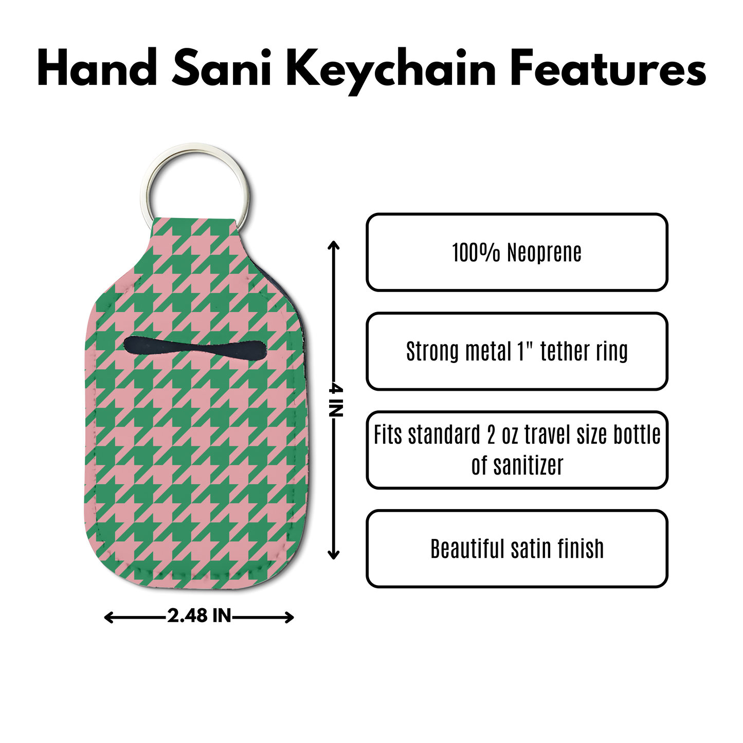 Black Sorority Houndstooth Hand Sanitizer Keychain