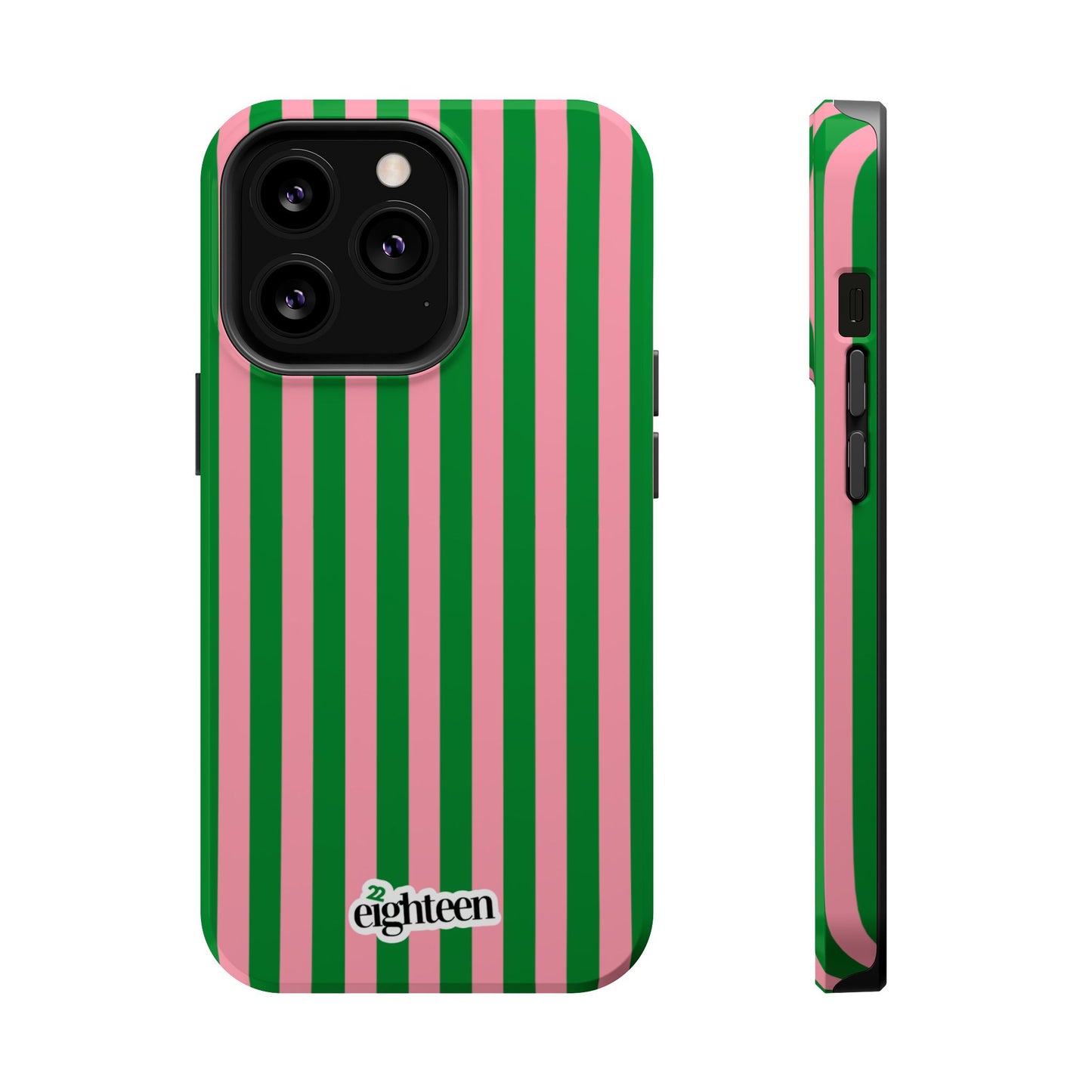 Pink Salmon & Apple Green Sorority Stripe MagSafe Tough Case