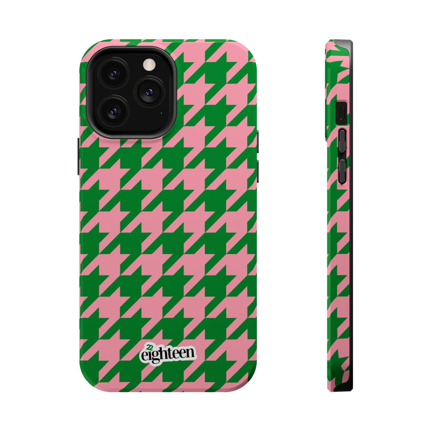 Pink Salmon & Apple Green Sorority Houndstooth MagSafe Tough Case
