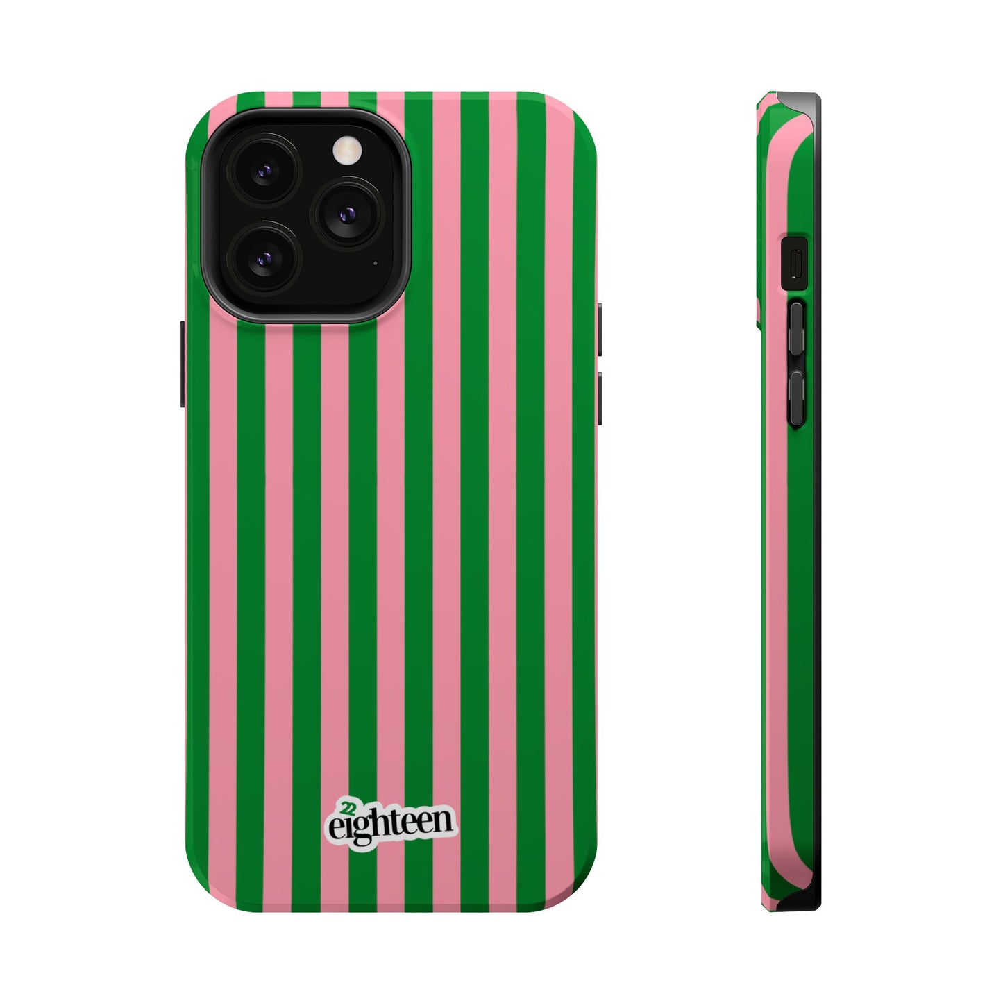 Pink Salmon & Apple Green Sorority Stripe MagSafe Tough Case
