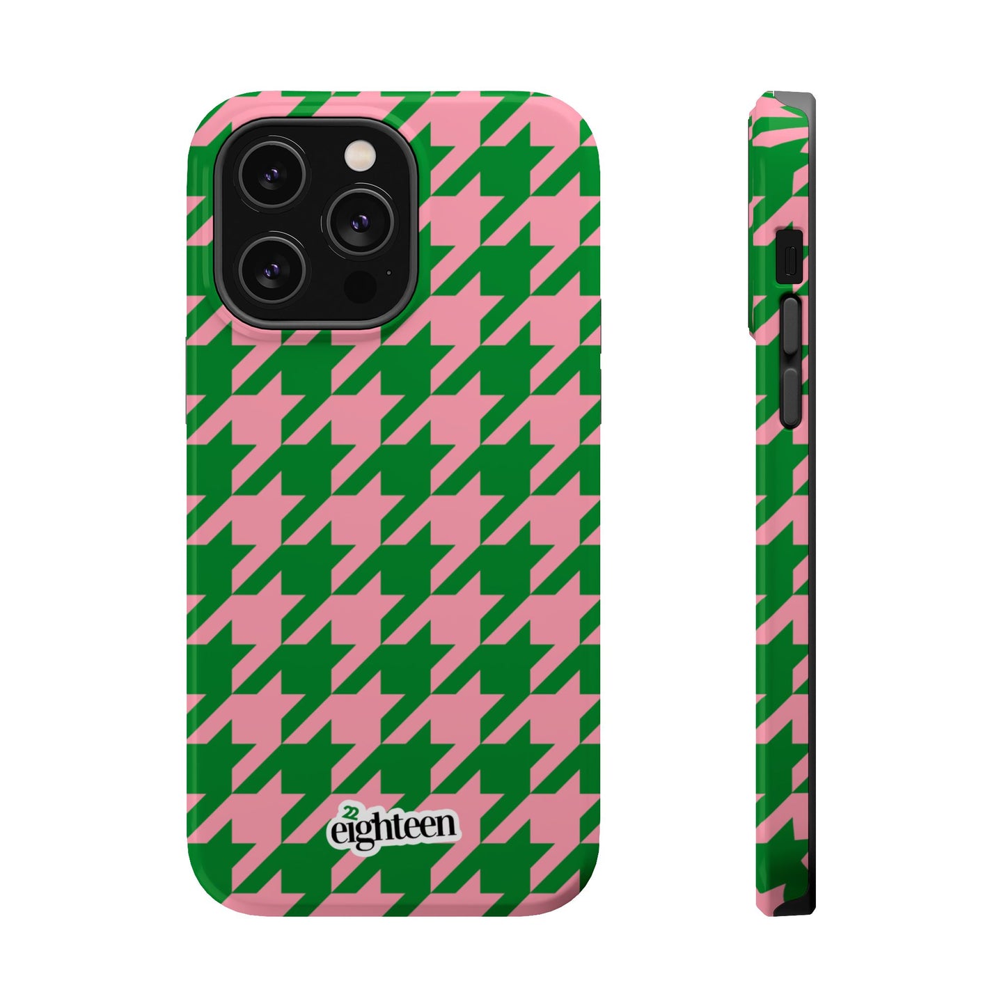 Pink Salmon & Apple Green Sorority Houndstooth MagSafe Tough Case