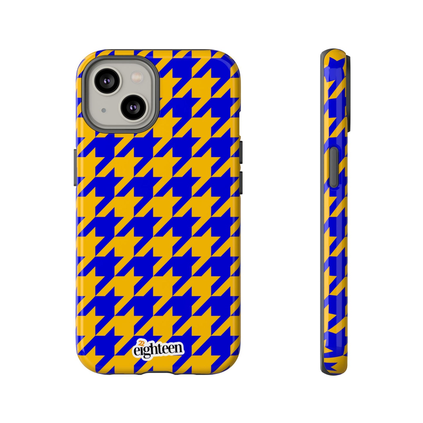 Royal Blue & Gold Houndstooth Tough Phone Case