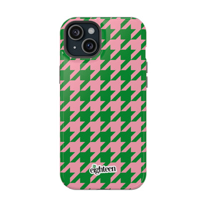 Pink Salmon & Apple Green Sorority Houndstooth MagSafe Tough Case