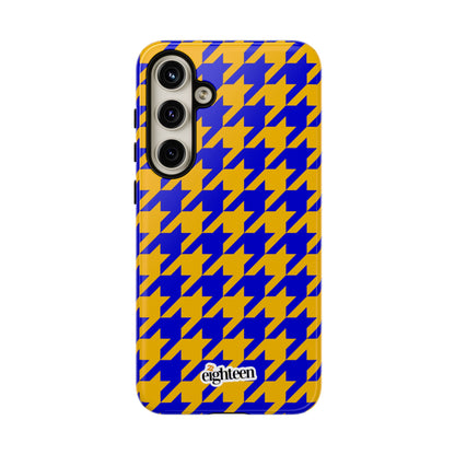 Royal Blue & Gold Houndstooth Tough Phone Case