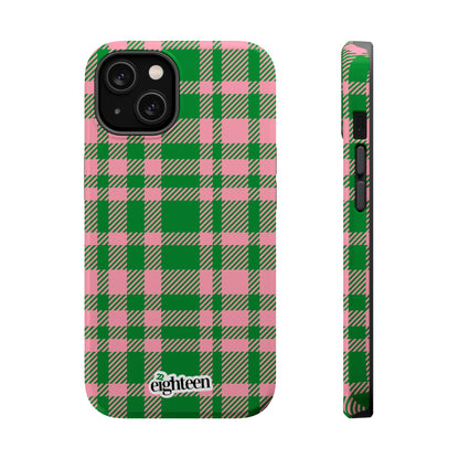 Pink Salmon & Apple Green Sorority Plaid MagSafe Tough Case