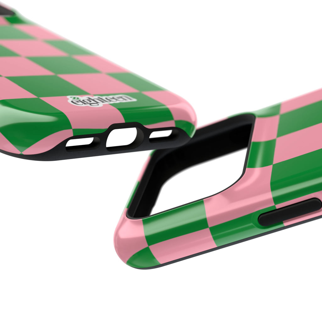 Pink Salmon & Apple Green Check, Please! MagSafe Phone Case