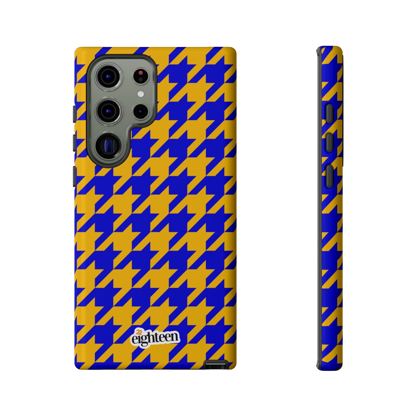 Royal Blue & Gold Houndstooth Tough Phone Case