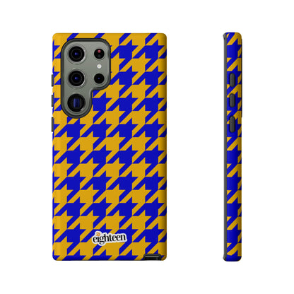 Royal Blue & Gold Houndstooth Tough Phone Case
