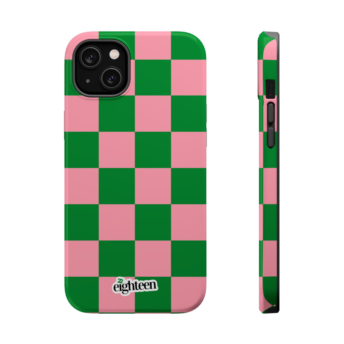 Pink Salmon & Apple Green Check, Please! MagSafe Phone Case