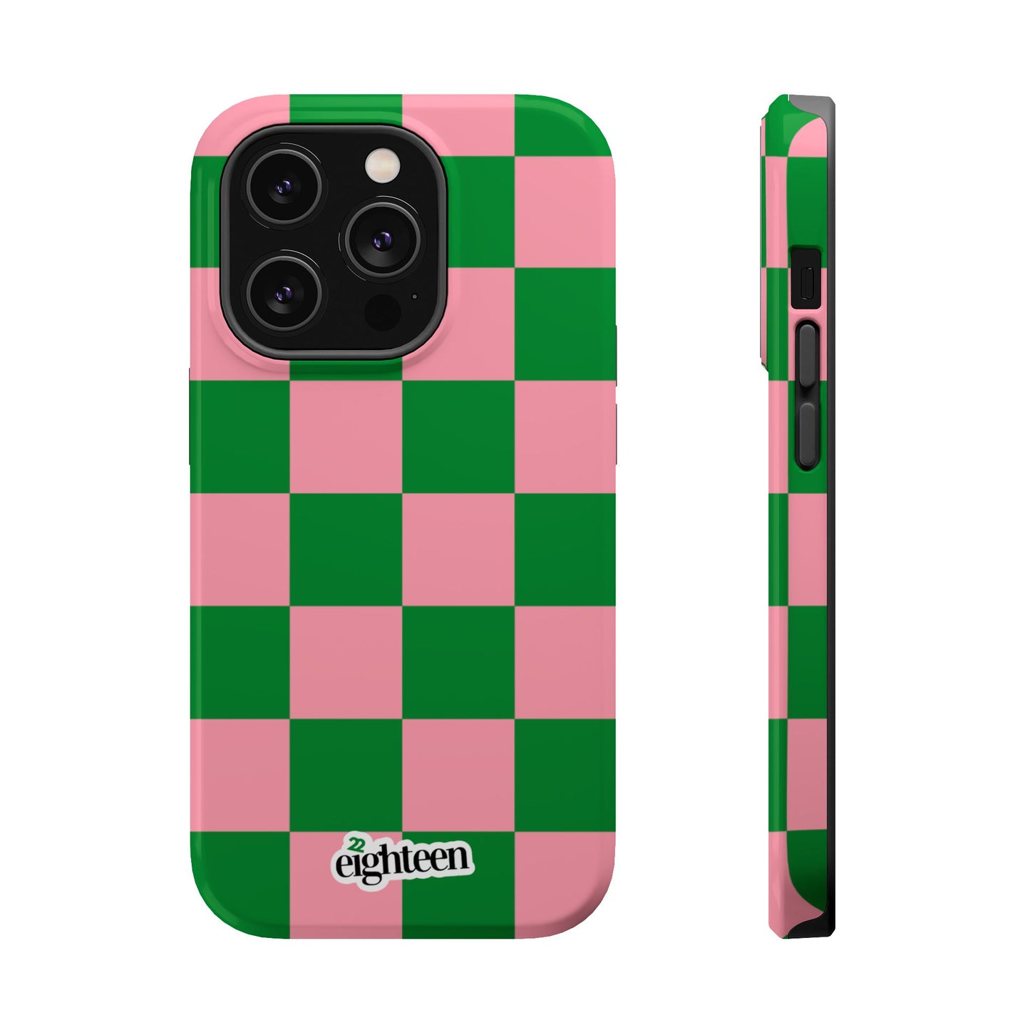 Pink Salmon & Apple Green Sorority Checkered MagSafe Tough Case
