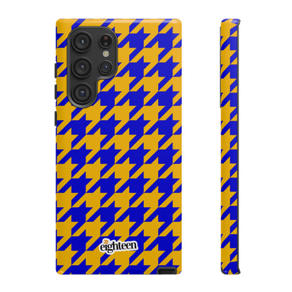 Royal Blue & Gold Houndstooth Tough Phone Case