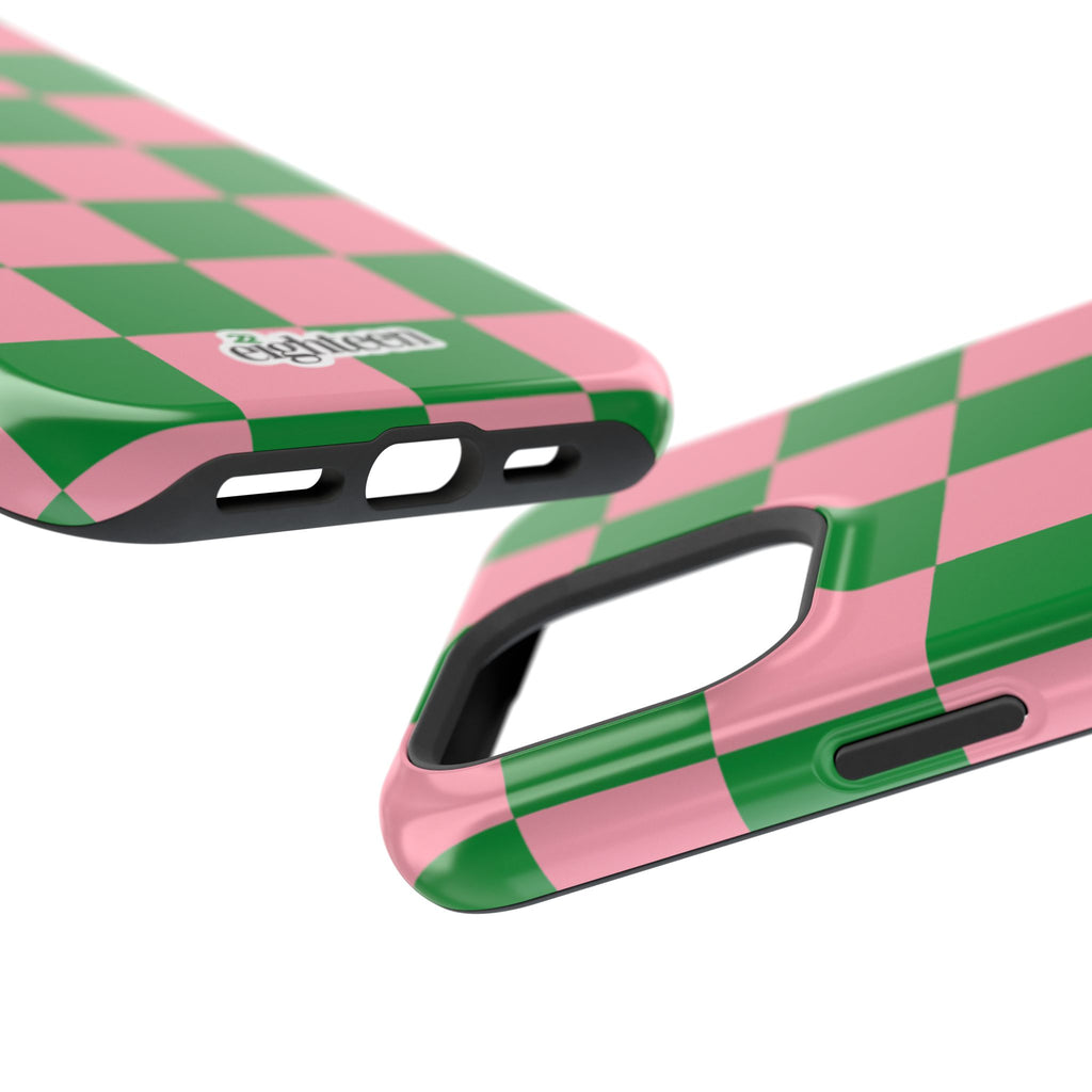 Pink Salmon & Apple Green Check, Please! MagSafe Phone Case