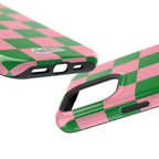 Pink Salmon & Apple Green Check, Please! MagSafe Phone Case
