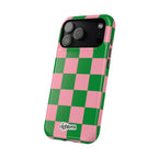 Pink Salmon & Apple Green Check, Please! MagSafe Phone Case