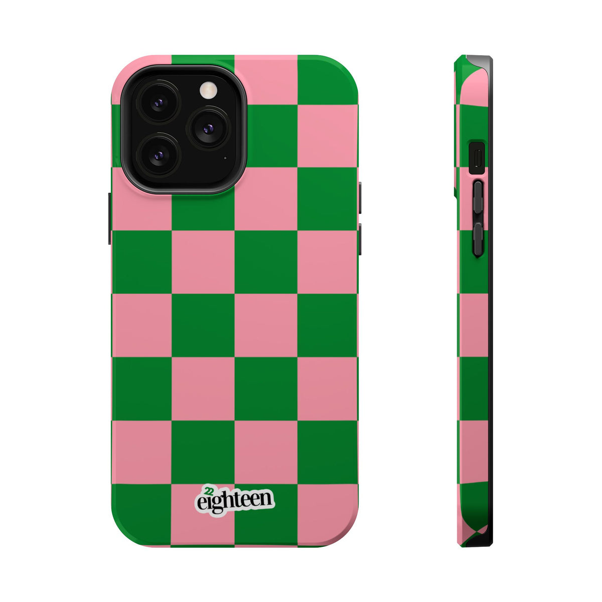 Pink Salmon & Apple Green Check, Please! MagSafe Phone Case