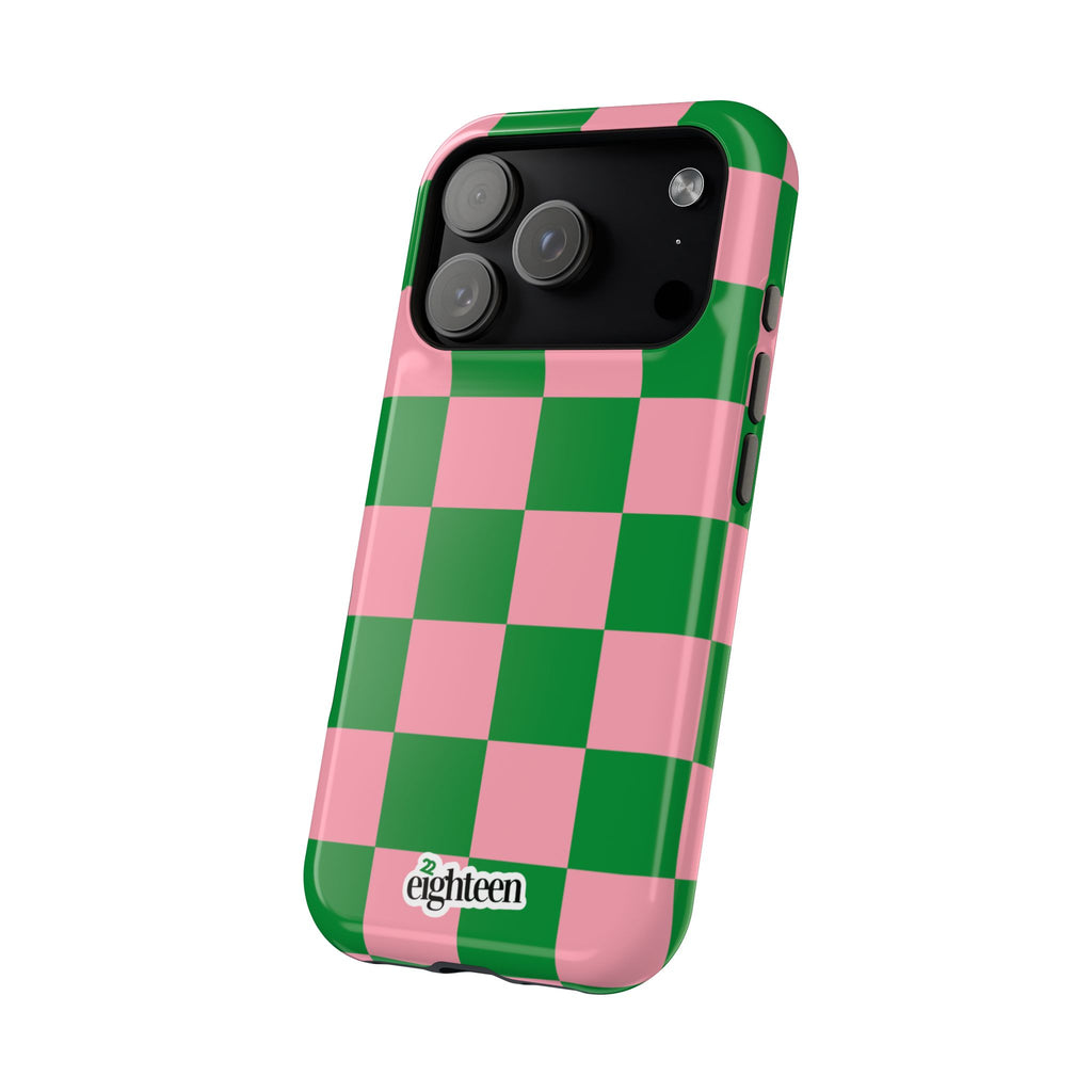 Pink Salmon & Apple Green Check, Please! MagSafe Phone Case