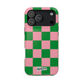 Pink Salmon & Apple Green Check, Please! MagSafe Phone Case