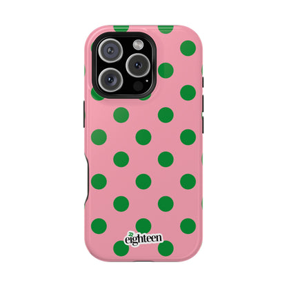 Pink Salmon & Apple Green Sorority Polka Dot MagSafe Tough Case