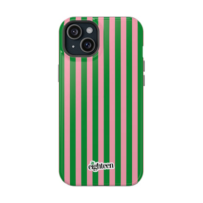 Pink Salmon & Apple Green Sorority Stripe MagSafe Tough Case