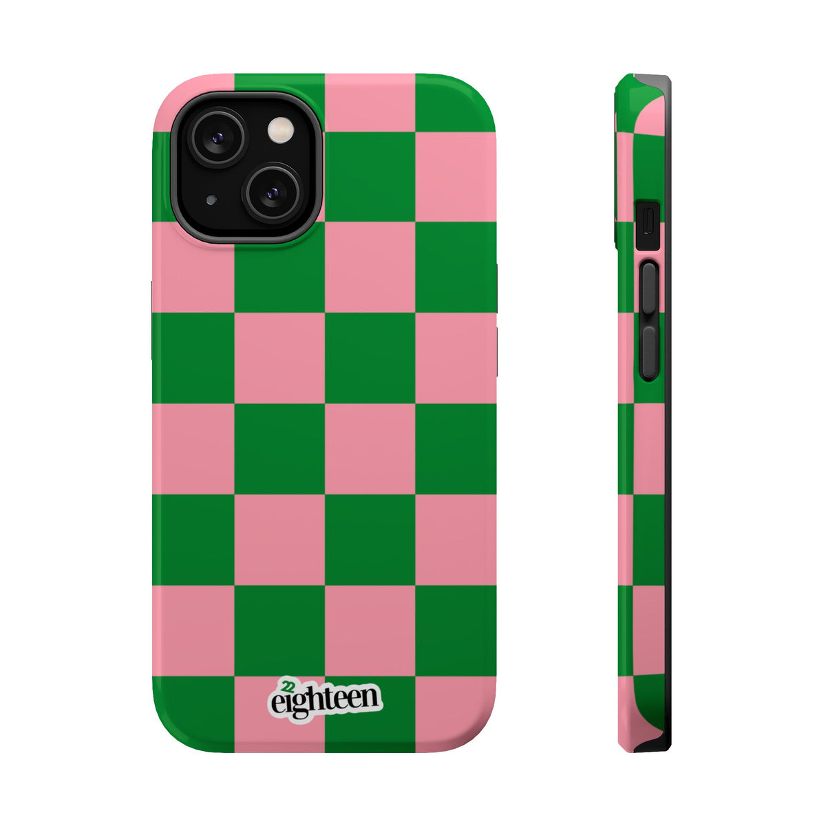 Pink Salmon & Apple Green Check, Please! MagSafe Phone Case