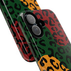Phone case with colorful leopard print pattern on a white background