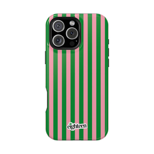 Pink Salmon & Apple Green Sorority Stripe MagSafe Tough Case