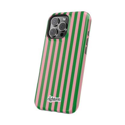 Pink Salmon & Apple Green Sorority Stripe MagSafe Tough Case