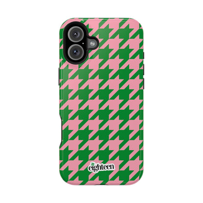 Pink Salmon & Apple Green Sorority Houndstooth MagSafe Tough Case
