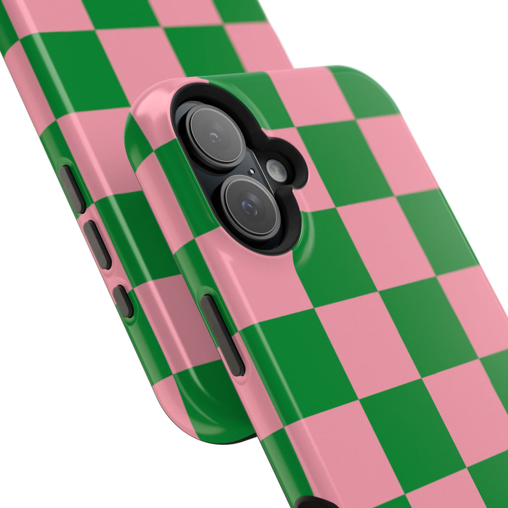 Pink Salmon & Apple Green Check, Please! MagSafe Phone Case