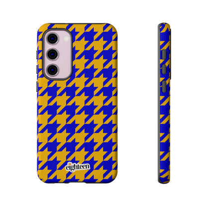 Royal Blue & Gold Houndstooth Tough Phone Case