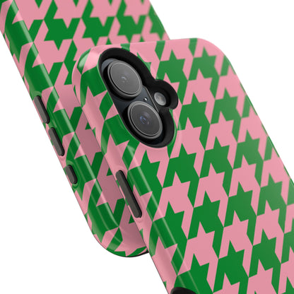 Pink Salmon & Apple Green Sorority Houndstooth MagSafe Tough Case