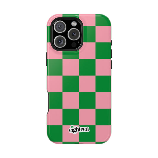 Pink Salmon & Apple Green Sorority Checkered MagSafe Tough Case