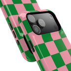 Pink Salmon & Apple Green Check, Please! MagSafe Phone Case