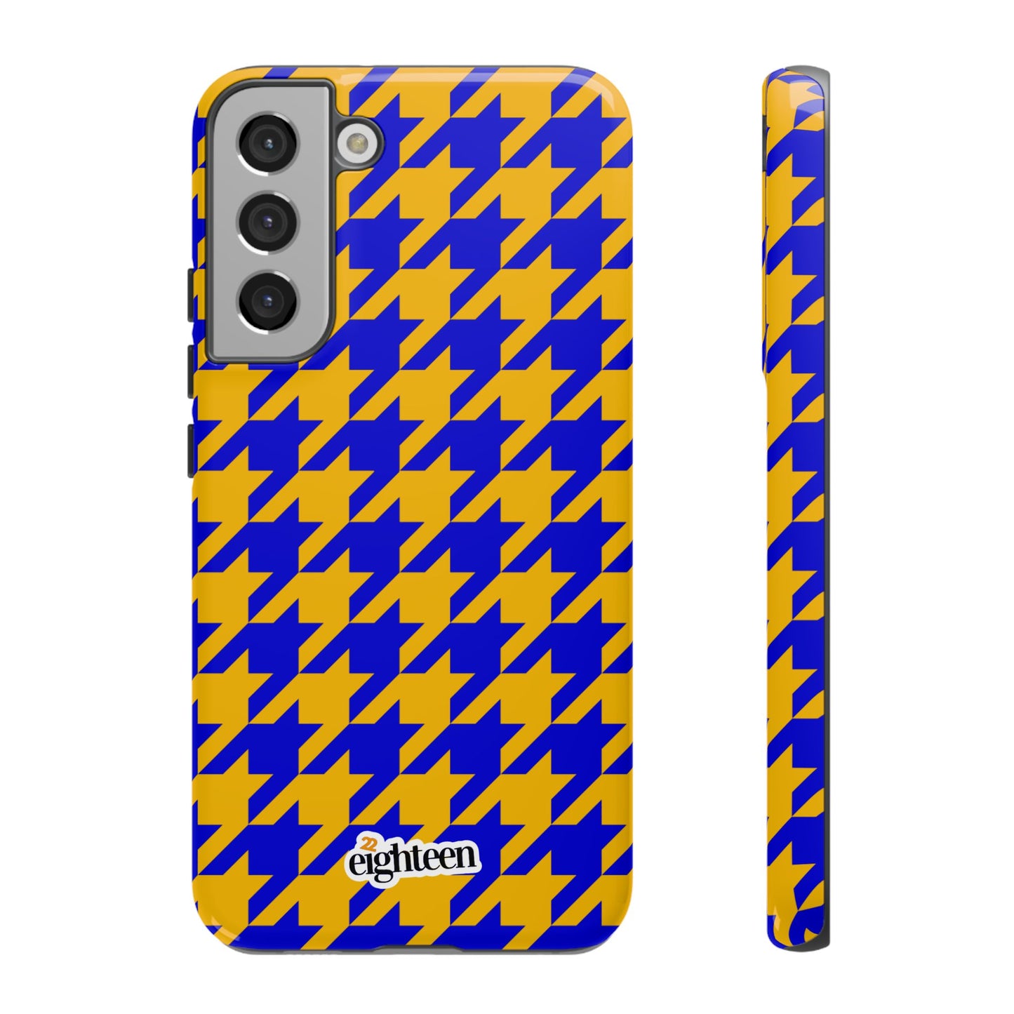 Royal Blue & Gold Houndstooth Tough Phone Case