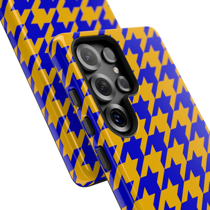 Royal Blue & Gold Houndstooth Tough Phone Case