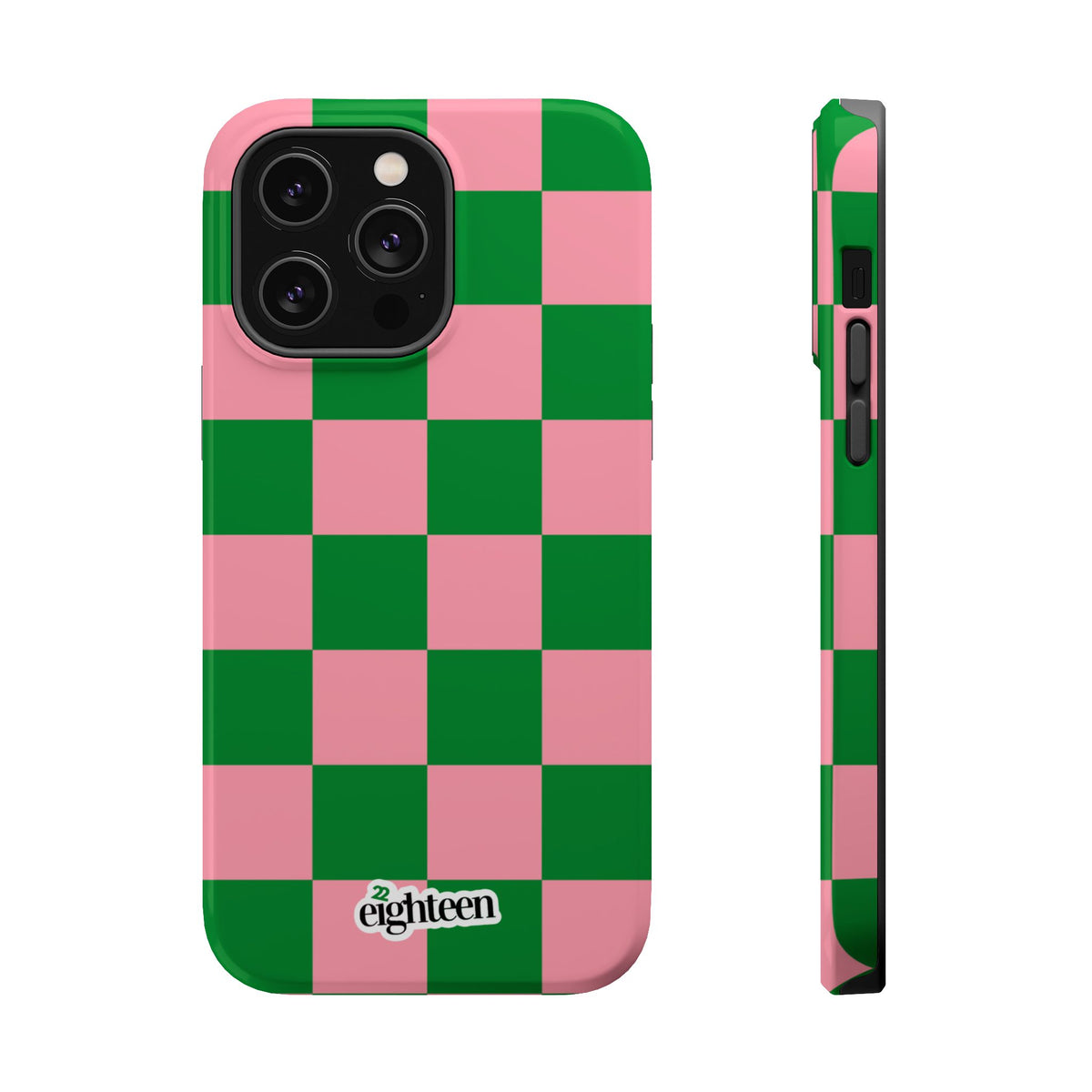 Pink Salmon & Apple Green Check, Please! MagSafe Phone Case