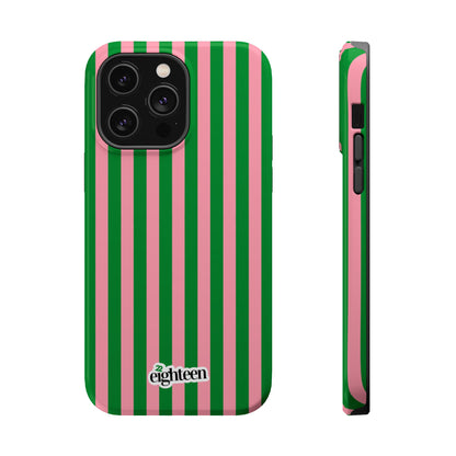 Pink Salmon & Apple Green Sorority Stripe MagSafe Tough Case