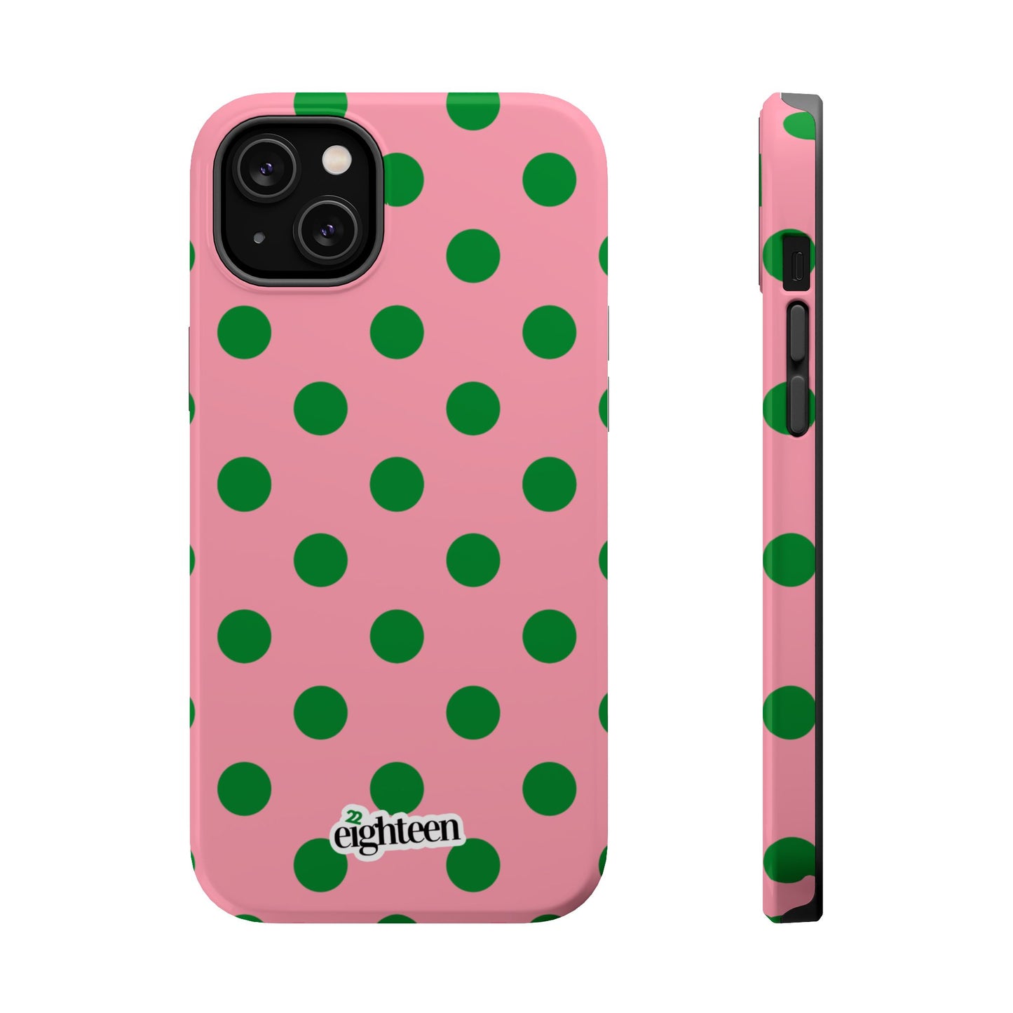 Pink Salmon & Apple Green Sorority Polka Dot MagSafe Tough Case