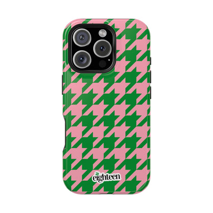 Pink Salmon & Apple Green Sorority Houndstooth MagSafe Tough Case