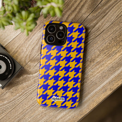 Royal Blue & Gold Houndstooth Tough Phone Case