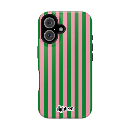 Pink Salmon & Apple Green Sorority Stripe MagSafe Tough Case