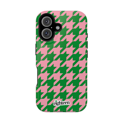 Pink Salmon & Apple Green Sorority Houndstooth MagSafe Tough Case