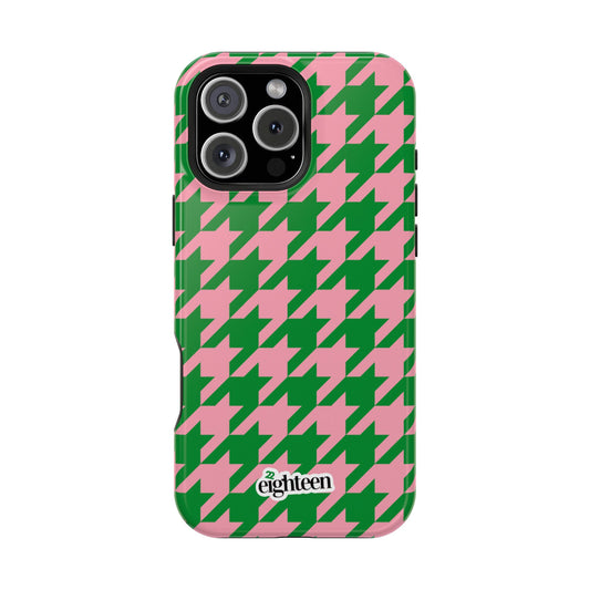Pink Salmon & Apple Green Sorority Houndstooth MagSafe Tough Case