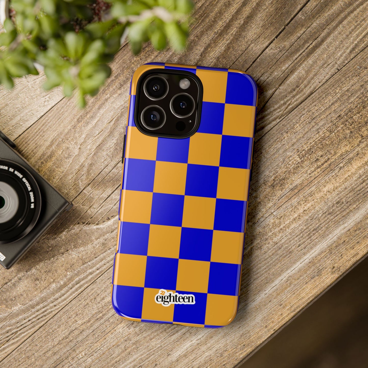 Royal Blue & Gold Checkered Tough Phone Case