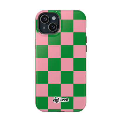 Pink Salmon & Apple Green Sorority Checkered MagSafe Tough Case